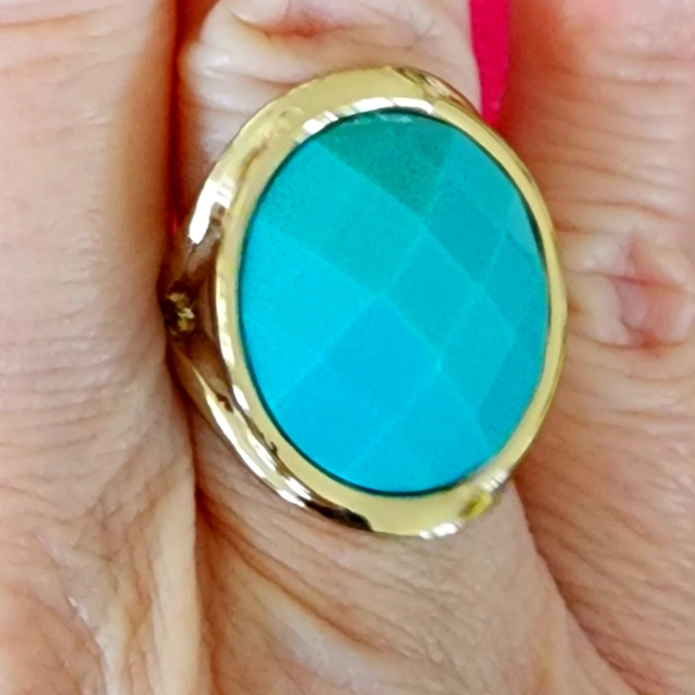 Lia Sophia Turquoise Blue and Gold Tone ring